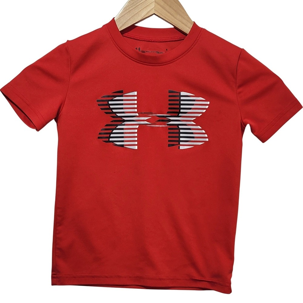 Under Armour Boys Red HeatGear Graphic Logo‎ Short Sleeve T-Shirt Size 5 *